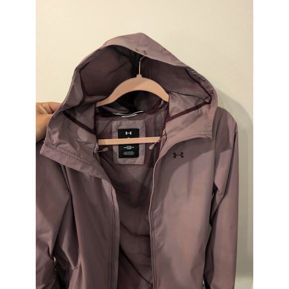 Under Armour Women's Windbreaker Hooded Jacket Mauve Dusty Rose Mesh Lined Full - Picture 3 of 8